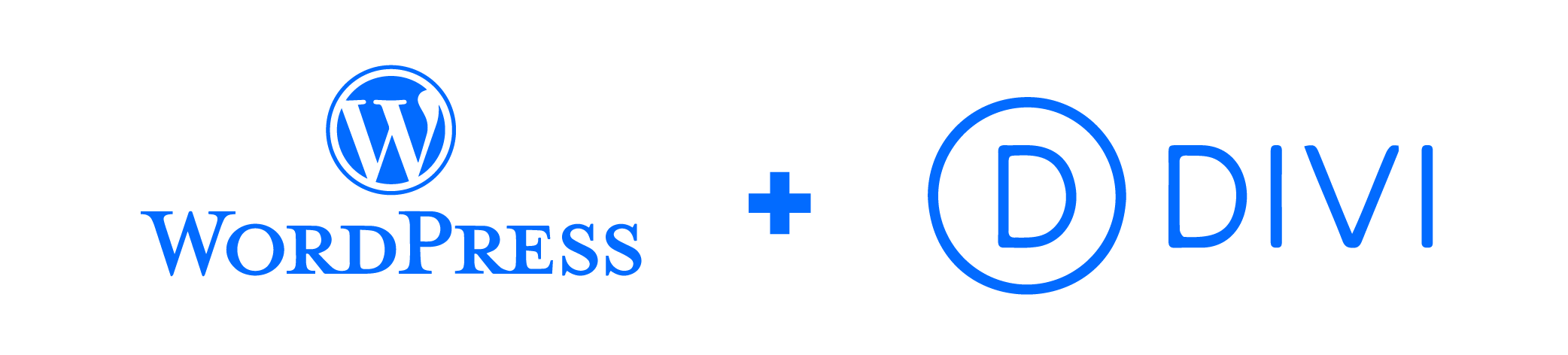 Logos von WordPress und Divi Seite an Seite, symbolisieren leistungsstarke Webentwicklung und Design-Tools.